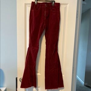 Women's Red Corduroy Flare Pants